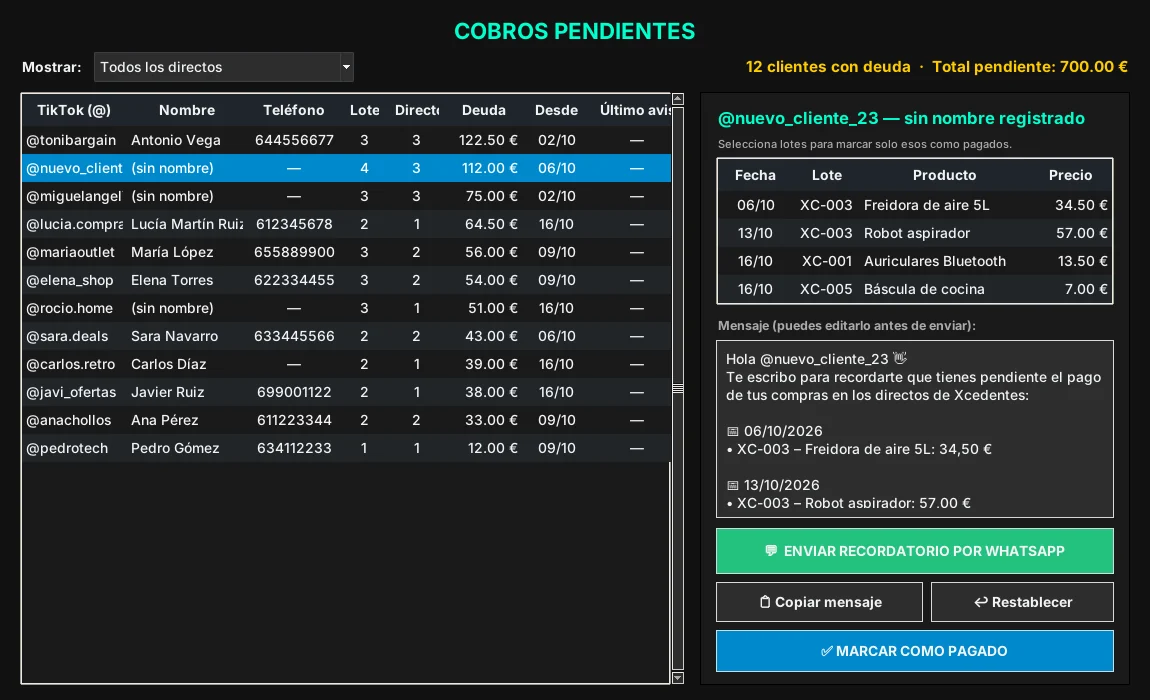 Ventana de cobros pendientes